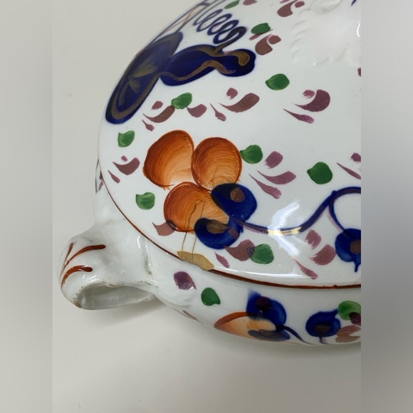 19th Century Antique Gaudy Welsh Oyster Pattern Allertons Marked Lidded Tureen - Picture 5 of 16